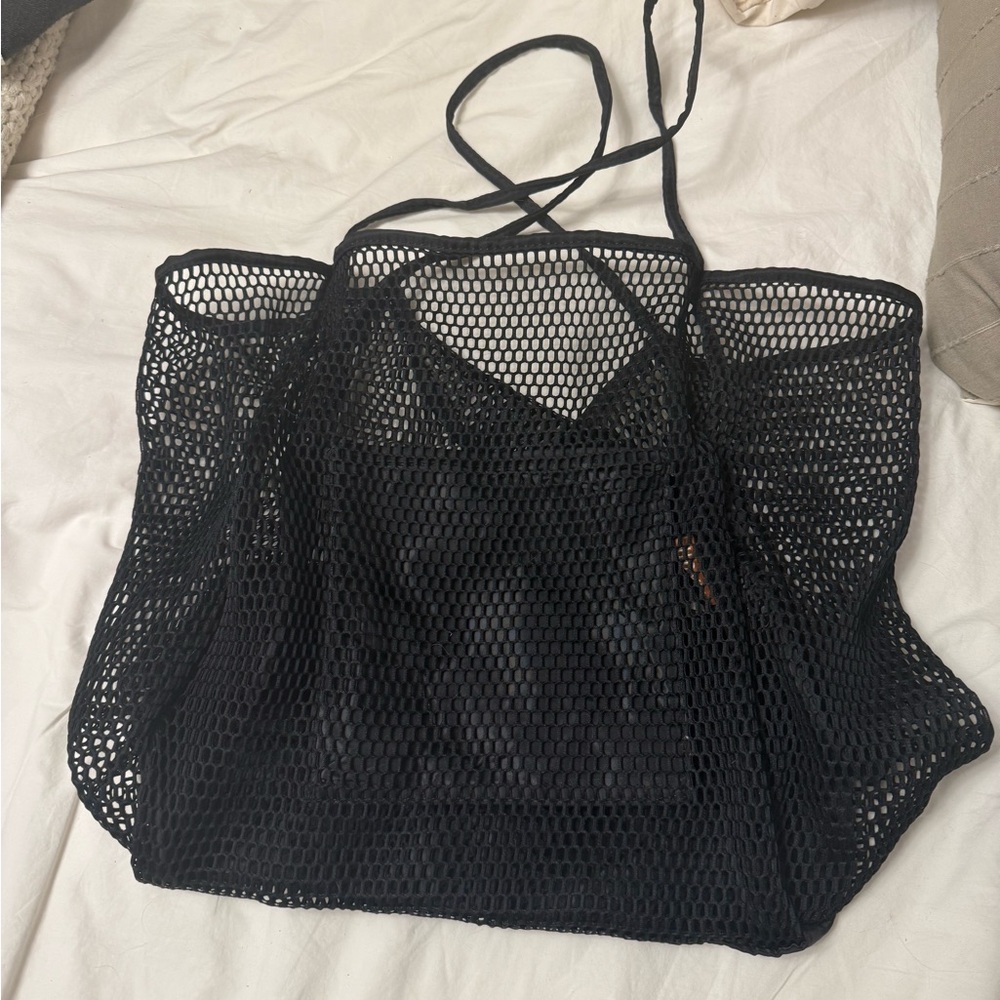 Black Mesh Beach Tote Bag
